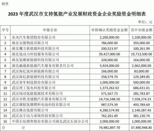 7500萬元 武漢公布氫能產(chǎn)業(yè)扶持資金結(jié)果